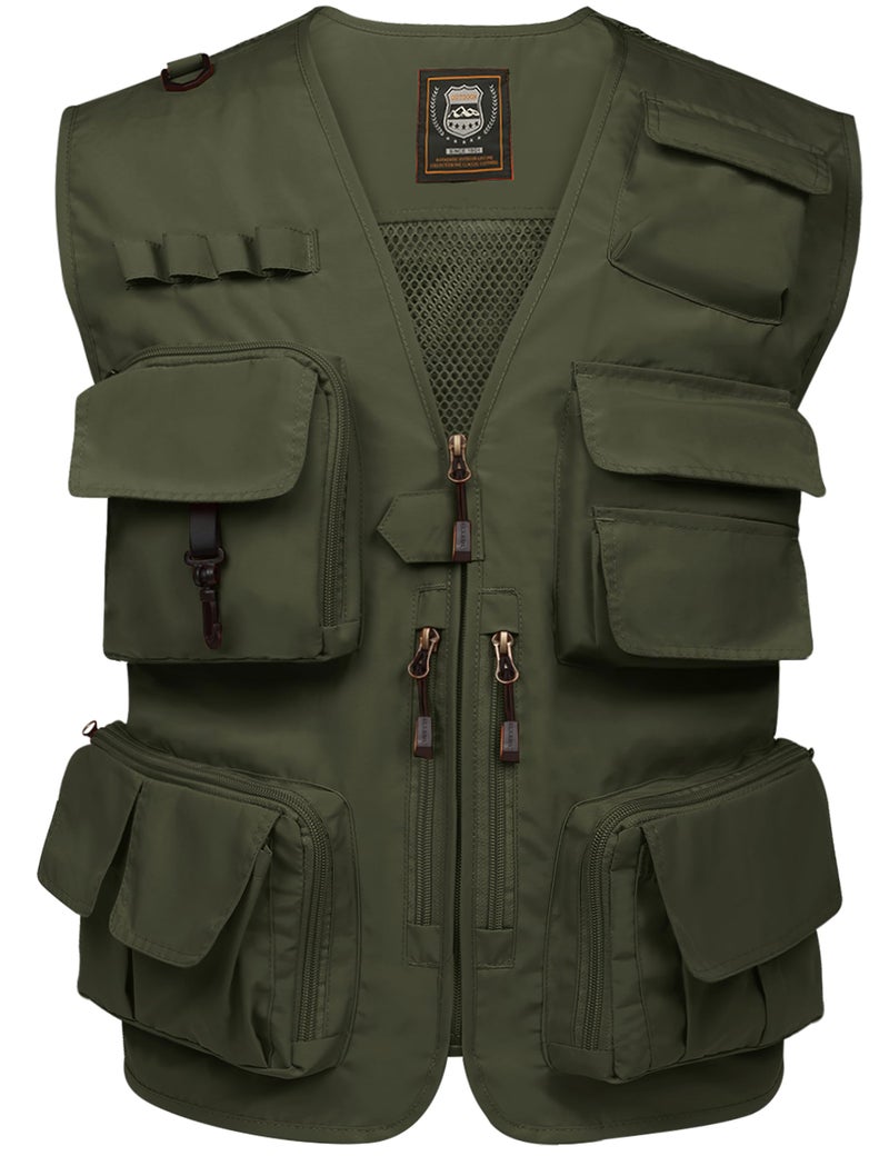 PEHMEA Men's Fishing Vest Utility Detachable Summer Vests with Pockets for Safari Travel Outdoor Work Photo Cargo Fly(Army Green-L) - Image 1